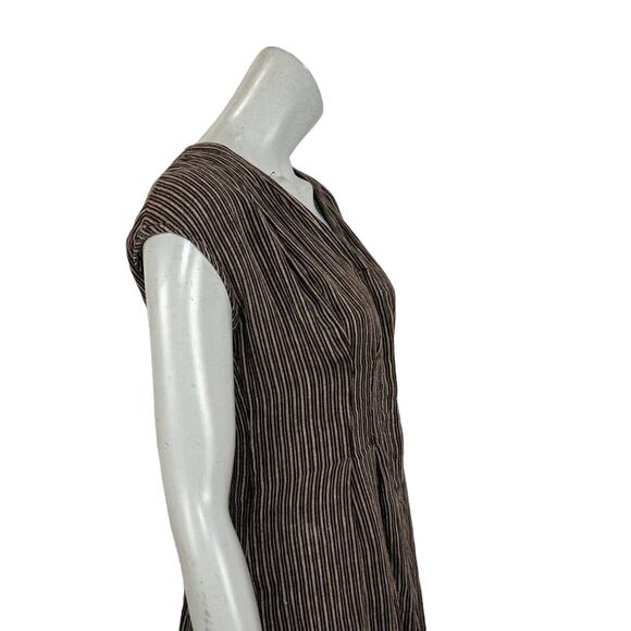 Khadi and Co Bess Nielsen Linen Dress in Brown grey stripe y Size Small - Picture 7 of 9